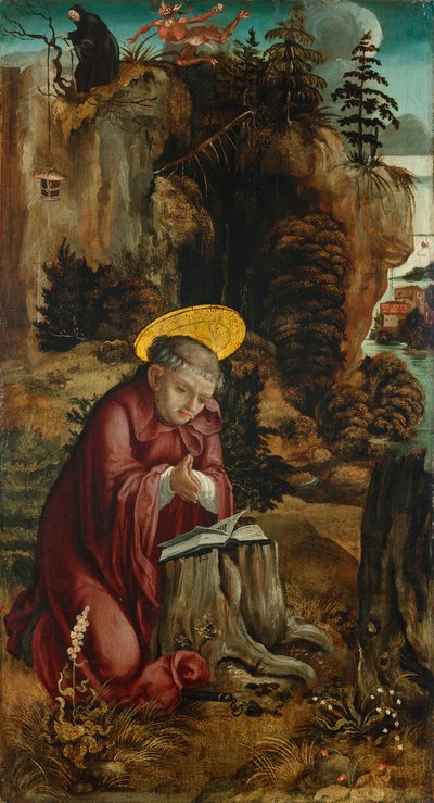 St. Benedikt foran hulen i Subiaco af Meister des Innerochsenbacher Annenaltars
