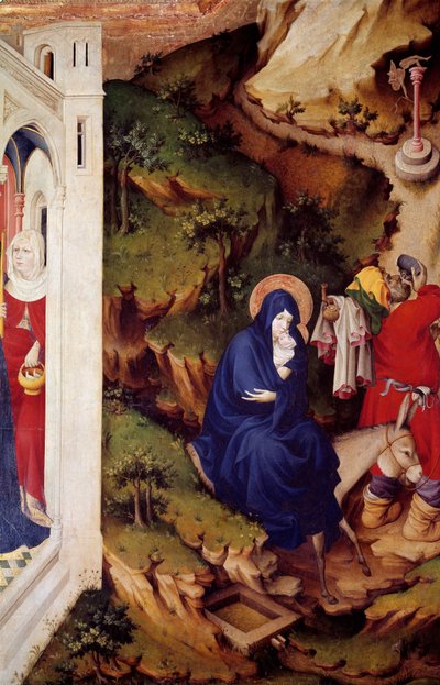Flugten til Egypten Detalje af højre sektion af altertavlen til Chartreuse af Champmol. Træmaleri af Melchior Broederlam (mellem 1381 og 1409 ca.) 1393-1399. Søn 1,49x1,8 m Dijon, kunstmuseum af Melchior Broederlam