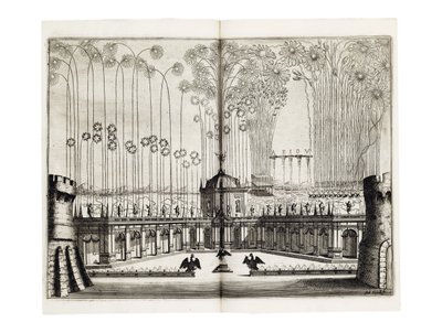 Fyrværkeri i anledning af brylluppet mellem Leopold I (1640-1705), den hellige romerske kejser, og Margaret Theresa af Spanien (1651-73) i Wien, december 1666 af Melchior Küsel