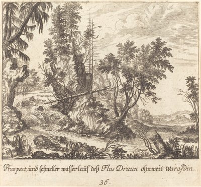 Draun River af Melchior Küsel after Johann Wilhelm Baur