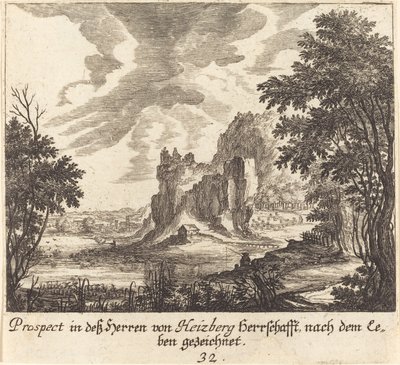 bjergudsigt af Melchior Küsel after Johann Wilhelm Baur