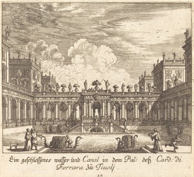 Palads og kanal, kardinal af Ferrara, Tivoli af Melchior Küsel after Johann Wilhelm Baur