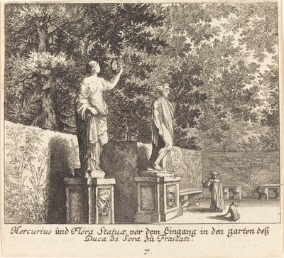 Statuer af Merkur og Flora, Dukedi Soras haver, Frascati af Melchior Küsel after Johann Wilhelm Baur