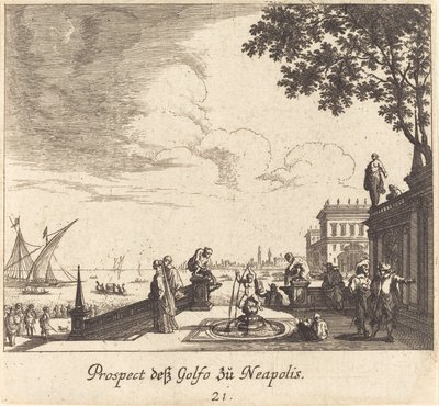 Udsigt over Napolibugten af Melchior Küsel after Johann Wilhelm Baur