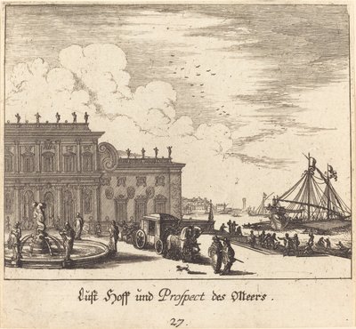 Udsigt over Meers af Melchior Küsel after Johann Wilhelm Baur