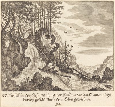 Vandfald af Melchior Küsel after Johann Wilhelm Baur