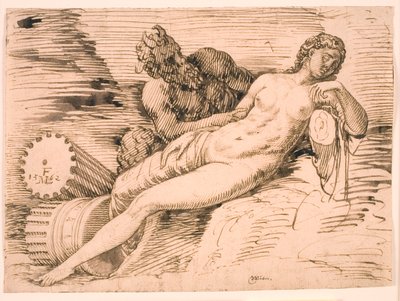En Satyr, der udspionerer den sovende Antiope af Melchior Lorck