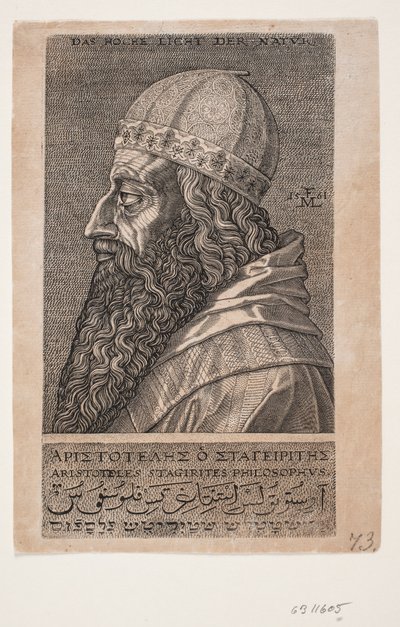 Aristoteles, halvlængde portræt, profil mod venstre af Melchior Lorck