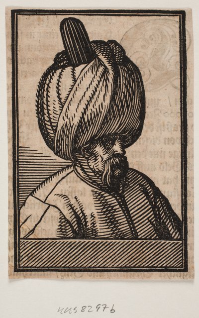 Buste af skægget mand iført turban, 3/4 profil mod højre af Melchior Lorck
