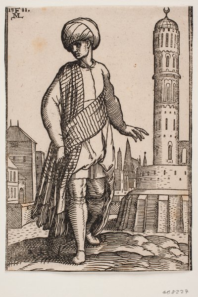 Elegant ung mand med turban og langt sjal af Melchior Lorck