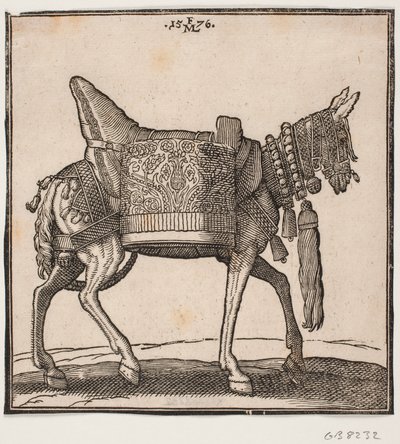 Et prægtigt udstyret mulæsel, profil mod h. af Melchior Lorck