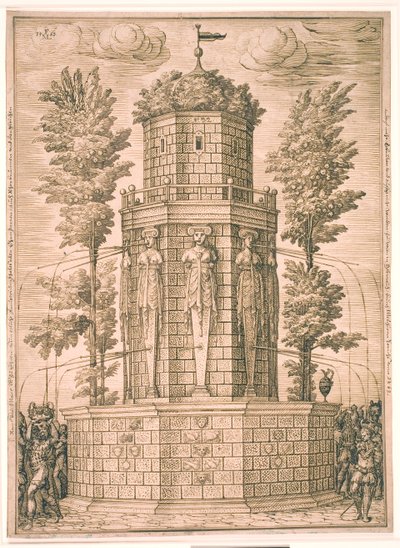Springvand med karyatider af Melchior Lorck