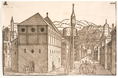 Moske med en fritstående minaret med udvendig trappe af Melchior Lorck