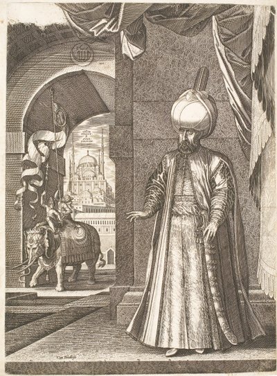 Portræt af Sultan Suleiman den storslåede (stående) af Melchior Lorck