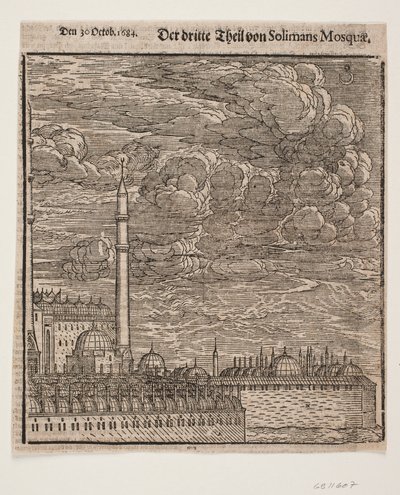 Süleymaniye-moskeen, set fra nordøst. Højre halvdel af Melchior Lorck