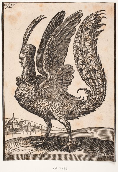 Uidentificeret mytisk dyr, harpy eller sirene af Melchior Lorck