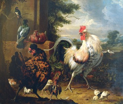 Fjerkræ på gårdspladsen af Melchior de Hondecoeter