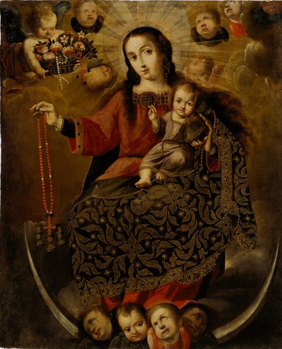 Jomfru af rosenkransen, slutningen af det 17.-begyndelsen af det 18. århundrede (bladguld med olie på lærred) af Melchor Pérez de Holguín