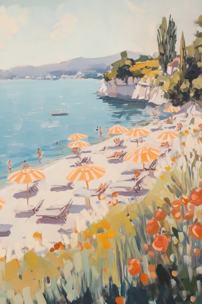 En dag på stranden ved Middelhavet af Melloi Art Prints