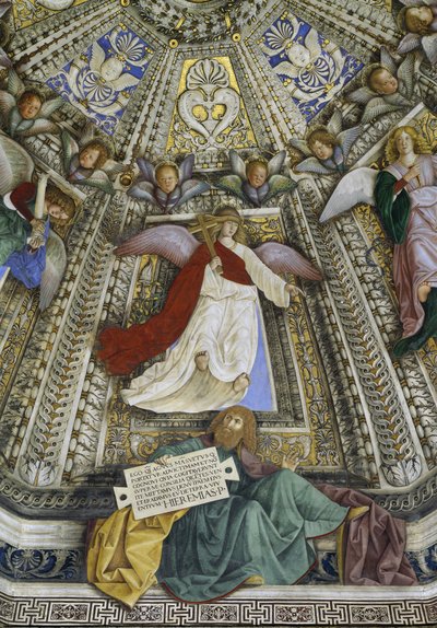 Profeten Jeremias og en engel, kuppel på sakristiet i Sankt Markus, Santuario della Santa Casa, Loreto, ca. 1477-93 (fresko) af Melozzo da Forli