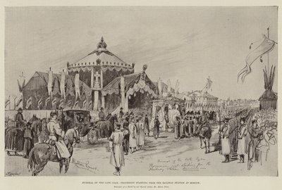 Begravelse af den sene zar, procession startende fra banegården i Moskva af Melton Prior