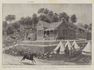 General Sir G Whites hovedkvarter i Ladysmith, der viser Dug-Out lavet til generalen af hans stab af Melton Prior