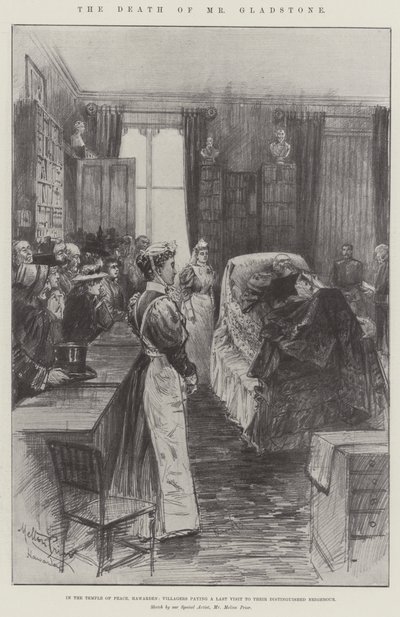 Hr. Gladstones død, i Fredens Tempel, Hawarden, landsbyboere på et sidste besøg hos deres fornemme nabo af Melton Prior
