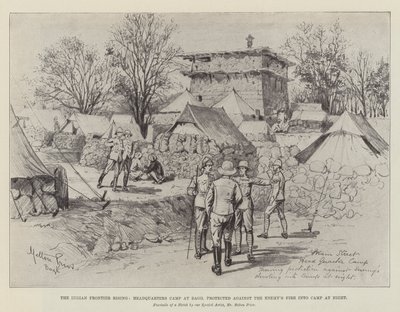 Indian Frontier Rising, hovedkvarterslejr i Bagh, beskyttet mod fjendens ild ind i lejren om natten af Melton Prior