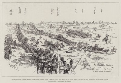 Matabele og Mashona-oprøret, kolonne under oberst Napier marcherer den 11. maj fra Bulawayo for at straffe oprørere og møde hr. Cecil Rhodes og Salisbury-søjlen af Melton Prior