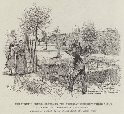 Den tyrkiske krise, grave på den armenske kirkegård, hvor omkring 700 massakrerede armeniere blev begravet af Melton Prior