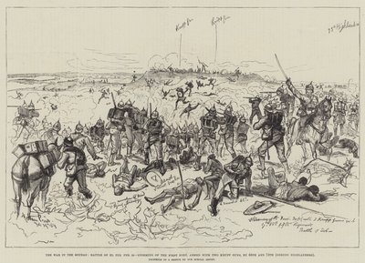 Krigen i Soudan, Slaget ved El Teb, 29. februar, storming af det første fort, bevæbnet med to Krupp-kanoner, af 65. og 75. Gordon Highlanders af Melton Prior