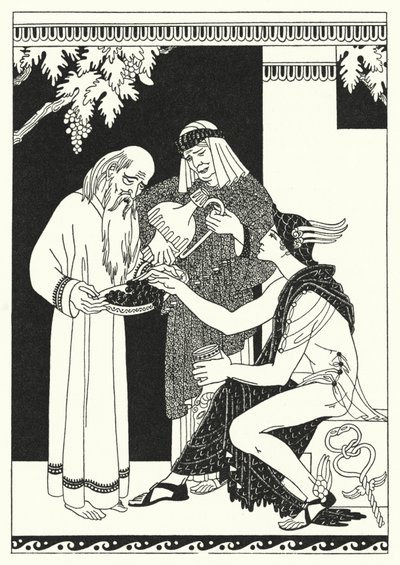 "Hvorfor, Moder Baucis, det er en Fest!" udbrød Quicksilver (farve litho) af Merlyn Mann