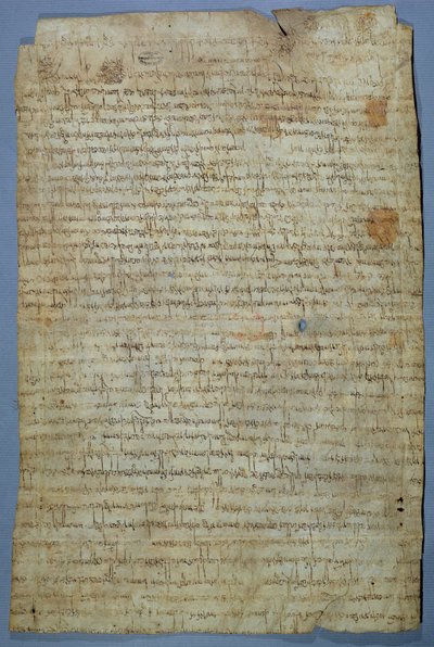 Dokument skrevet af Wadomir (Uuademir) og hans kone, Ercamberta, ca. 690-691 (pen og blæk på vellum) af Merovingian