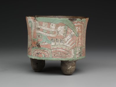 Cylindrisk stativkar med to brillefigurer, c.A.D. 400?650 (keramik, stuk og maling) af Mesoamerican Mesoamerican