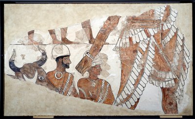 Mesopotamien: rækkefølgen for ofringen. Detalje af en fresko af Zimri Lims palads (omkring 1782-1759). 1700-tallet f.Kr. Fra Mari. Paris, Louvre-museet af Mesopotamian