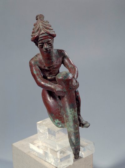 Mesopotamien: kobberfundamentfigur, der viser guden, der skubber et søm. Omkring 2150 f.Kr. Fra Tello. Paris, Louvre-museet af Mesopotamian Mesopotamian