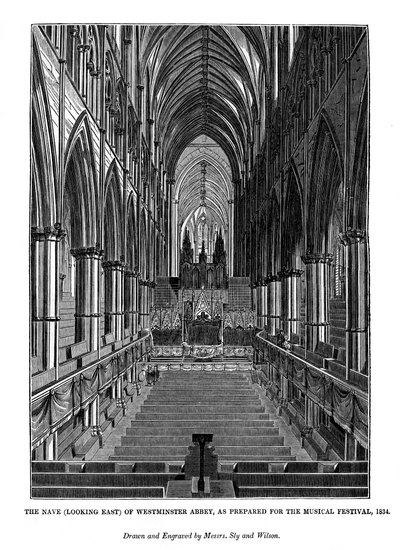 Skibet ser øst for Westminster Abbey, 1843 af Messrs Sly and Wilson