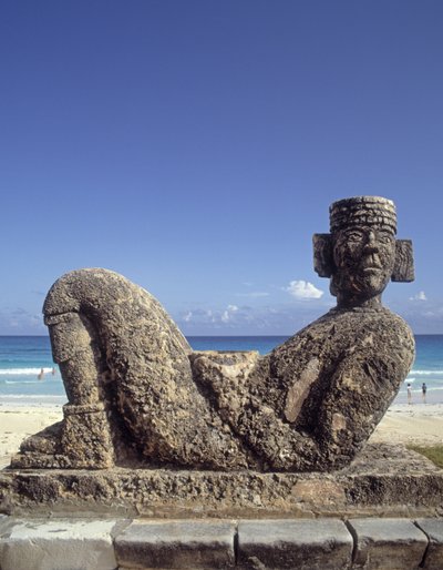 En kopi af statuen af Chac-Mool fra Chichen-Itza, Yucatan, ca. 987-1185 f.Kr. (kalksten) af Mexican School