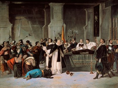 Atahualpas begravelse, august 1533, ca. 1869 (olie på lærred) af Mexican School
