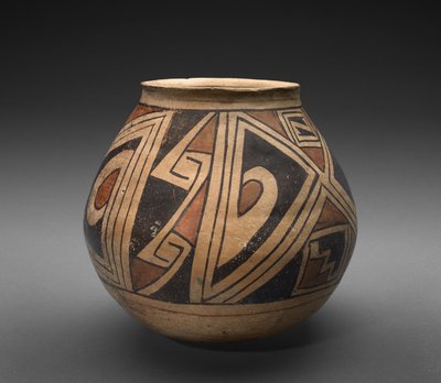 Krukke (olla) med geometriske designs, ca. 1300 (lertøj med slip) af Mexican School