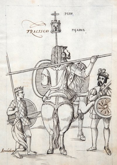 MS Hunter 242 f.248r Picarus, eller Pizarro, og krigshest, illustration fra Historia de Tlaxcala af Diego Munoz Camargo af Mexican School