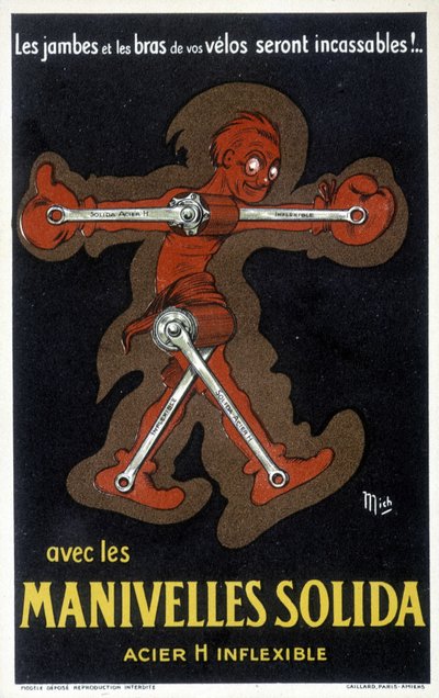 Annoncering for Velo håndsving lavet af massivt stål. Tegning af Mich (Michel Liebeaux af Mich