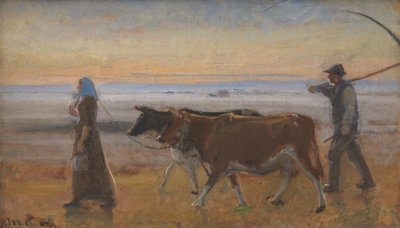 Køer bliver drevet over heden af Michael Ancher