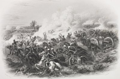 Slaget ved Moodkee, 1845, indgraveret af C.H. Jeens, fra 