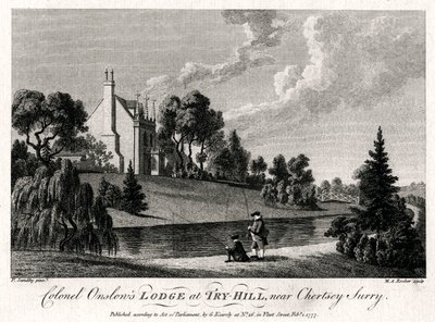 Oberst Onslows Lodge ved Try-Hill, nær Chertsey, Surry, 1777 af Michael Angelo Rooker