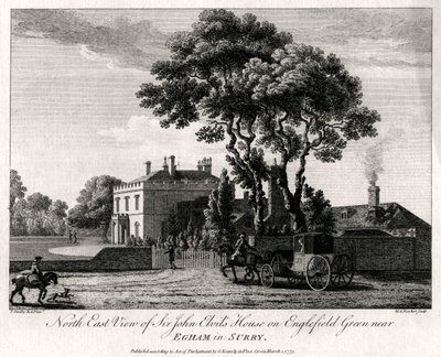 North East View af Sir John Elvils House på Englefield Green nær Egham i Surry, 1775 af Michael Angelo Rooker