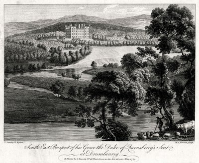 South East Prospect of his Grace the Duke of Queensberrys sæde i Drumlanrig, Skotland, 1775 af Michael Angelo Rooker
