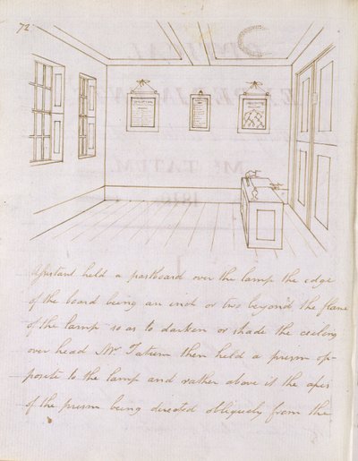 John Tatums foredragslokale i Dorset Street, ud for Fleet Street, 1810 (pen og blæk på papir) af Michael Faraday