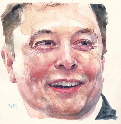 Elon Musk (akvarelli) af Michael Frith