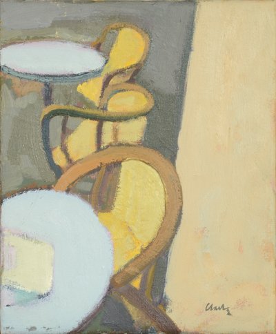 Café Table Top, 2017 (olie på linned) af Michael G. Clark